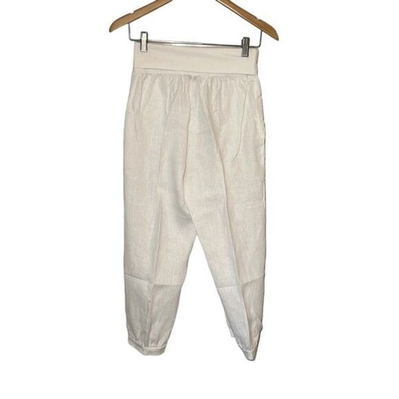 Pure Venice Womens 100% Linen Pants Cropped Tapered Leg Casual White Size Medium - Picture 4 of 9